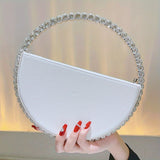 Luxurious Round Rhinestone Clutch Bag - Zipper Closure, Faux Leather Lining, Solid Color, Elegant Party Prom Wedding Handbag for Women - Trendy and Chic Evening Purse