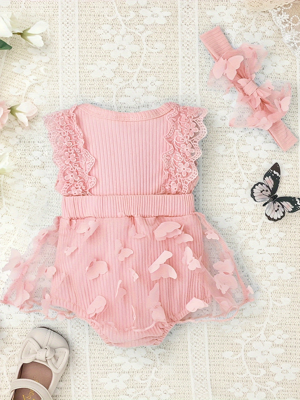 Baby Girl Clothes Newborn Romper Dress Infant Lace Ruffle Sleeveless Summer one-piece Outfits with Headband 0-12 Months
