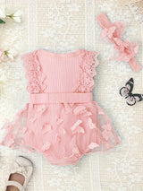 Baby Girl Clothes Newborn Romper Dress Infant Lace Ruffle Sleeveless Summer one-piece Outfits with Headband 0-12 Months