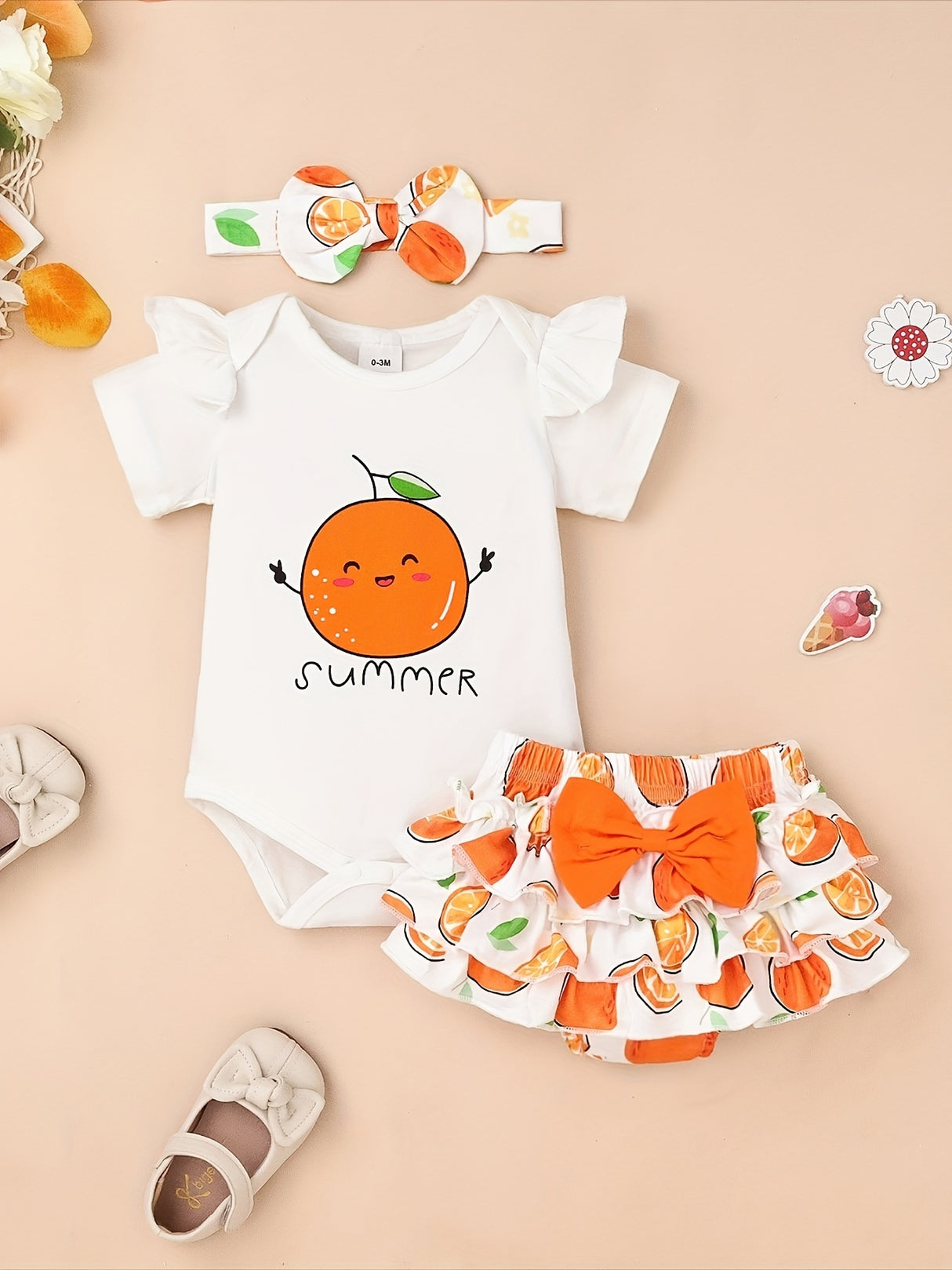Newborn Baby Girl Clothes Infant Summer Shorts Set Ruffle Romper Fruit Butterfly Cute Baby Clothes Summer Outfits Set 0-18 Months, for Outdoor