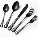 20/30pcs Gothic Design Cutlery Service For 4/6, Premium Stainless Steel Flatware Includes Spoon Fork And Knife, Cool Silverware With Skull&Rose Pattern, Mirror Polished, Nice Gift For Dark&Rock Lover/Halloween/Day Of The Dead