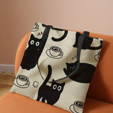 Kawaii Cute Cartoon Print Tote Bag, Large Capacity Canvas Shoulder Bag, Women's Casual Reusable Handbag & Shopping Travel Beach Bag