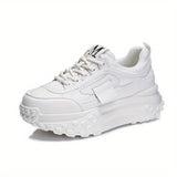 Women's Simple Pure Color Thick Bottom Running Shoes, Soft Comfortable Lace Up Sneakers, Versatile Non-slip Sports Shoes