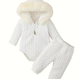 Adorable Baby Girl Hooded Romper and Pants Set - Soft and Comfortable Long Sleeve Outfit for Infants