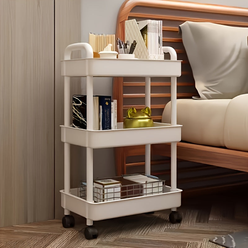 1pc Compact Storage Cart - Versatile Floor Storage for Snacks, Books, Bathroom Essentials, and Kitchen Utensils with Wheels - Perfect for Home Organization and Decluttering, Essential Storage Supplies