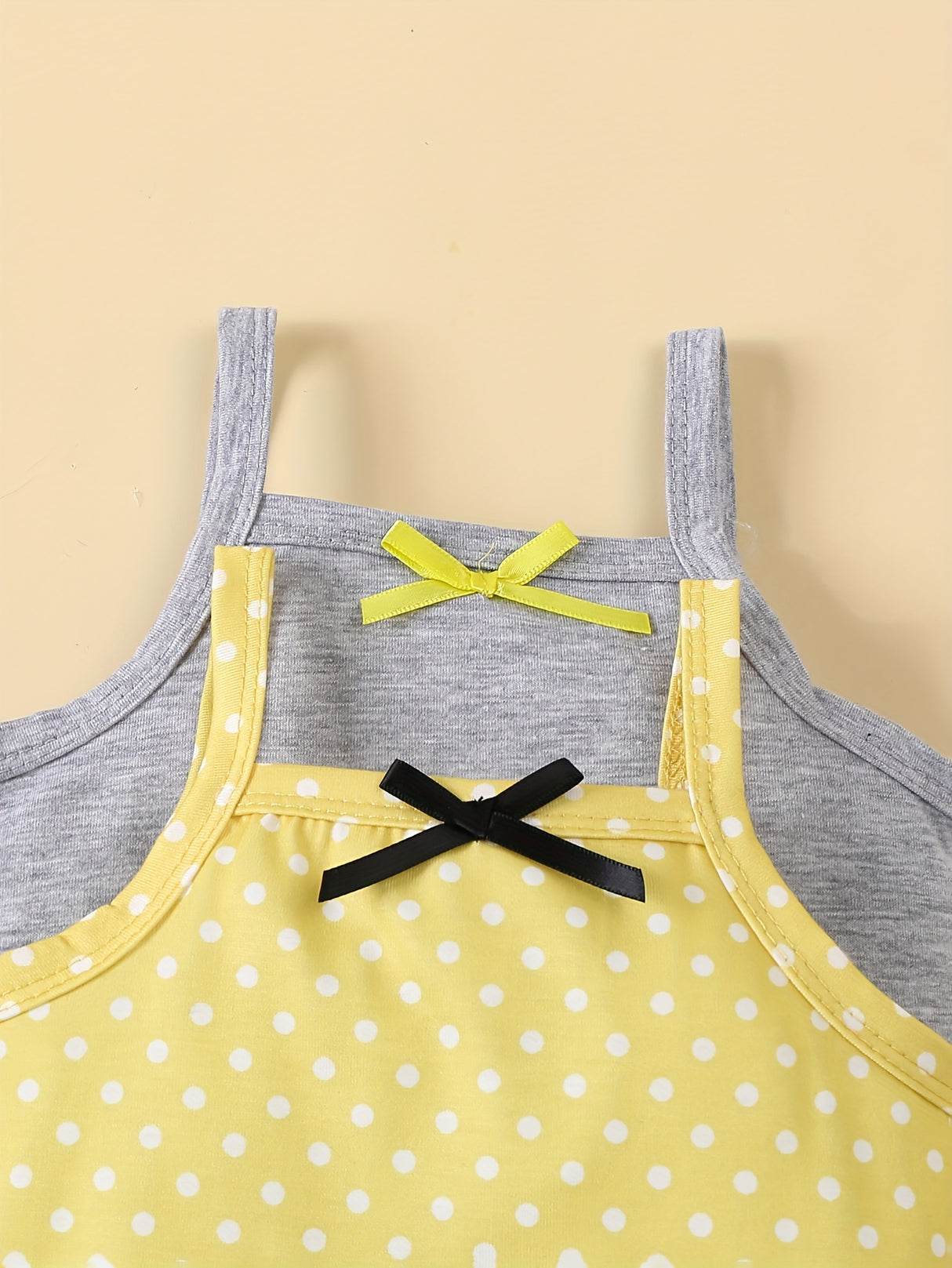5pcs Adorable Baby Girl's Floral Romper Set - Soft Polyester & Elastane Blend, Machine Washable - Includes "Sunny Day" Daisy Tank Top, Gray Onesie with Bow, and Yellow Polka Dot Bodysuit with Suspenders, Baby Girl Clothes, Pe