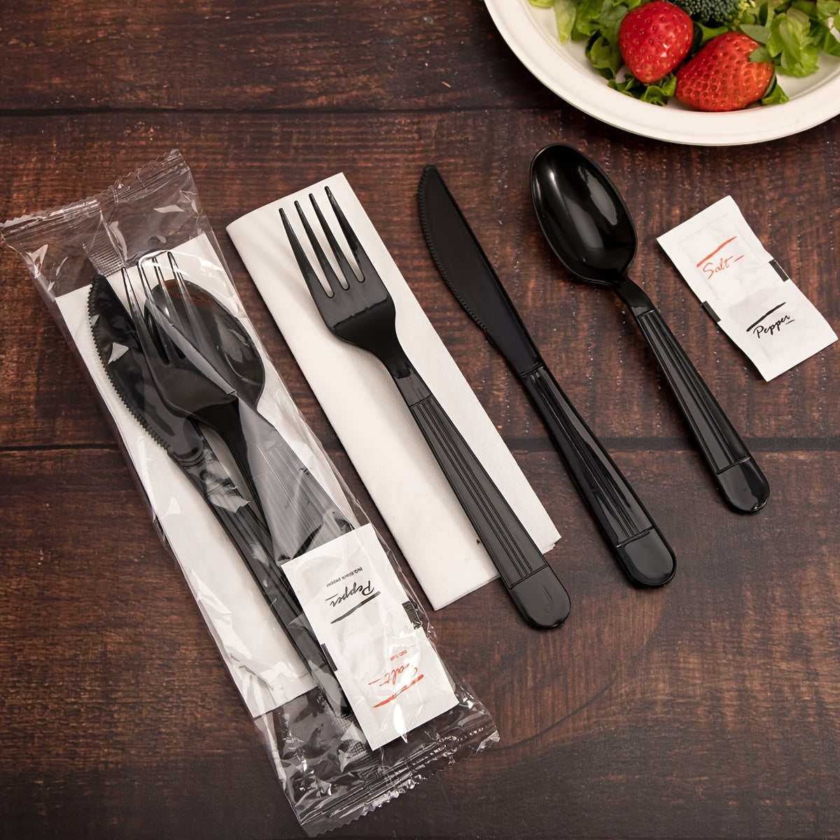100 Packs Plastic Silverware Packets with Pepper, Salt & Napkin, White Plastic Cutlery Sets Individually Wrapped Cutlery, Disposable Heavy-Duty Utensils Sets, for Delivery, Cafeterias, Restaurants