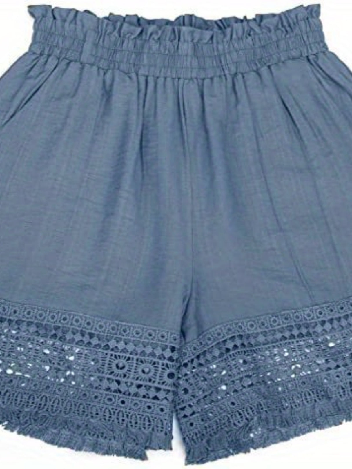 Summer Casual Shorts for Women, Lace Trim Slant Pocket Paper Bag Waist Shorts