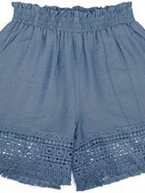 Summer Casual Shorts for Women, Lace Trim Slant Pocket Paper Bag Waist Shorts