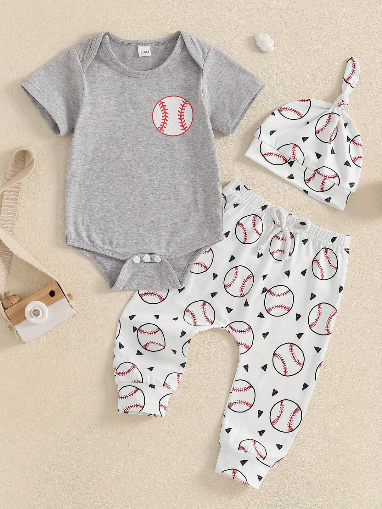 0-18 Months Baby Boy Summer Outfits Short Sleeve Romper Baseball Pants Hat Set, for Outdoor