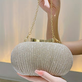 Elegant Glitter Bow Knot Clutch Bag - Buckle Closure, Polyester Lining, Metal Chain Strap, Solid Color, Perfect for Party and Dinner Events - Stylish and Versatile Evening Handbag
