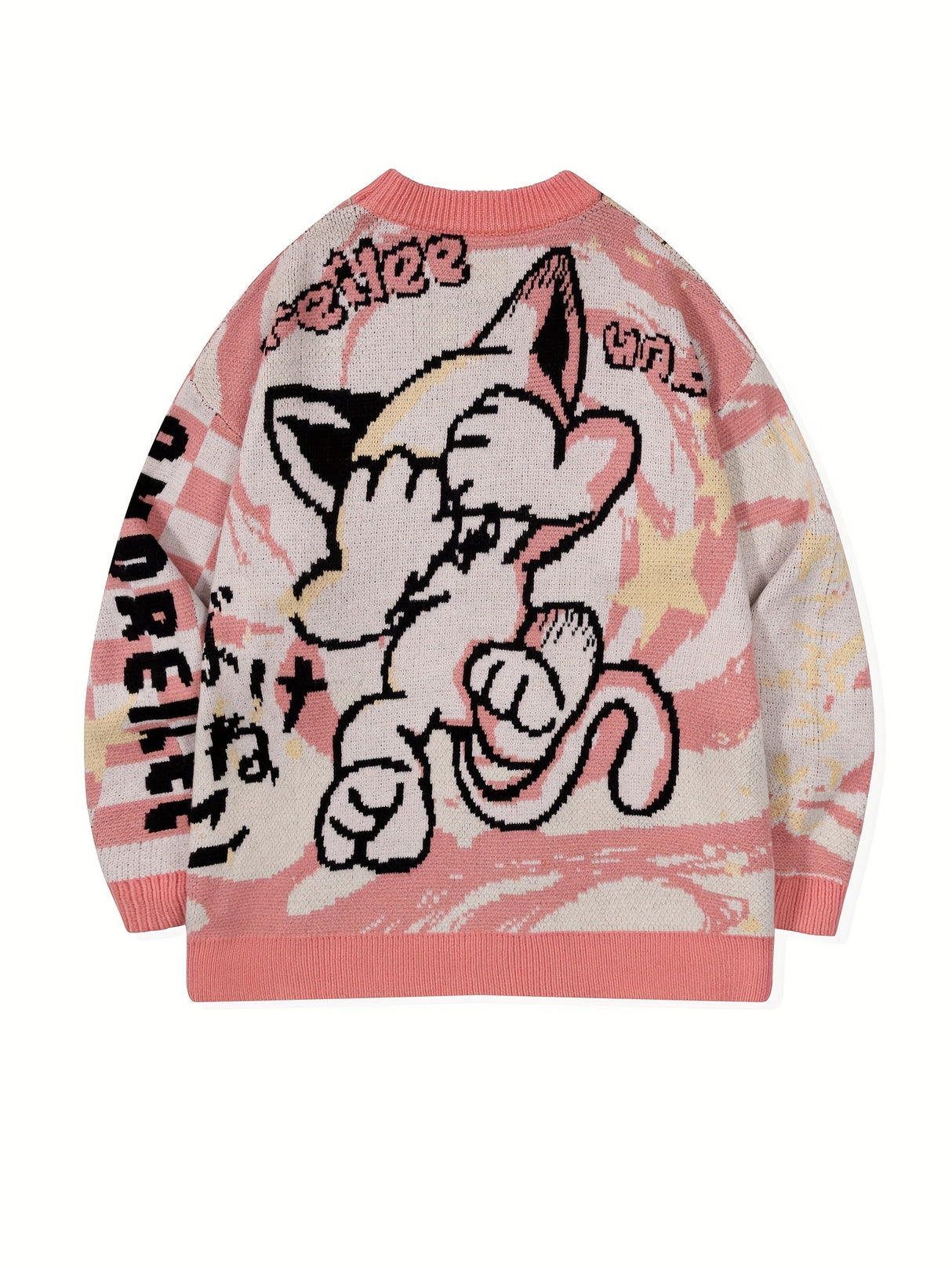 ANDREILEE Street Style Knit Pullover Sweater for Men - Crew Neck, Long Sleeve, Cartoon Pattern, Viscose Blend, Medium Stretch, Regular Fit, Casual Hip-Hop Fall/Winter Knitted Jumper - For Men - Suitable for Fall/Winter - Perf