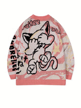 ANDREILEE Street Style Knit Pullover Sweater for Men - Crew Neck, Long Sleeve, Cartoon Pattern, Viscose Blend, Medium Stretch, Regular Fit, Casual Hip-Hop Fall/Winter Knitted Jumper - For Men - Suitable for Fall/Winter - Perf