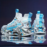 Shock-absorbing Breathable Graffiti Blade Type Men's Lace-up Sneakers - Running Shoes