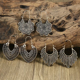 Boho Hollow Dangle Earrings - Vintage Ancient Silver U-Shaped Jewelry for Women