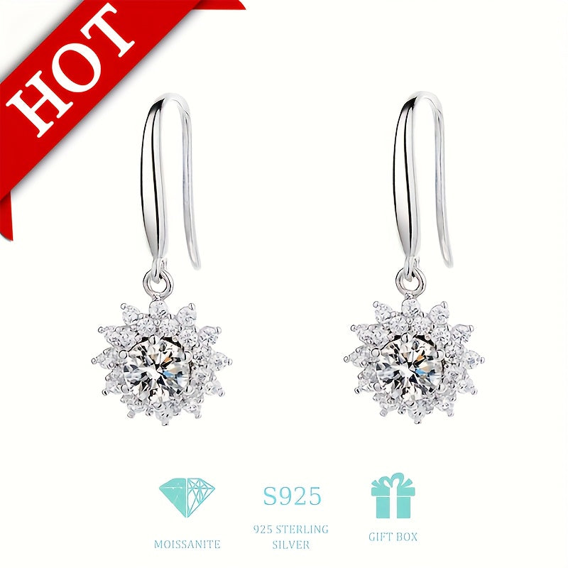 Moissanite Sunflower Drop Earrings 925 Sterling Silver Women's Summer Jewelry Mother's Day Proposal Engagement Wedding Anniversary Birthday Gift