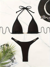 [Sexy Solid Bikini Swimsuit for Women] Beach Swimming Pool Sexy Buckle Solid Bikini Split Swimsuit for Women