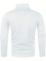 Men's Stand Collar Solid Knit Sweater, Men's Casual Lapel Slightly Stretch V-Neck Pullover Sweater For Men Winter Fall