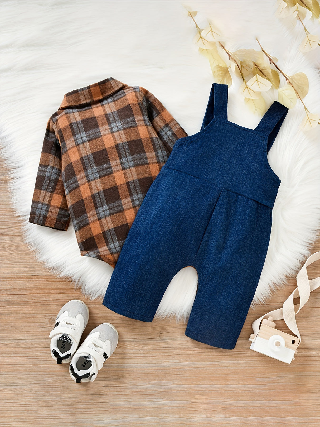Baby Boy Clothes Infant Outfits Long Sleeve Plaid Bodysuit Romper + Jeans Overalls Jumpsuit Pants Sets 0-18 Months