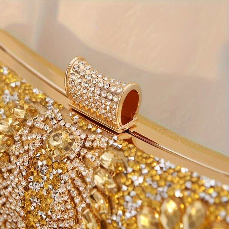 Vintage Glamour Ladies' Cocktail Clutch Bag - Sparkling Rhinestones, PU Leather, Optional Chain Shoulder Strap, Stylish Party Prom Handbag with Classic Design and Timeless Elegance