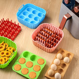 [9-Cavity Cake Mold Air Fryer Set] 1set, Premium Square Air Fryer Silicone Set - Bacon & Hot Dog Rack, 9-Cavity Cake Mold, Air Fryer Pan - BPA-Free, Dishwasher Safe - Compatible With 7QT+ Air Fryers