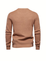 All Match Knitted Solid Sweater, Men's Casual Warm Slightly Stretch Crew Neck Pullover Sweater For Men Fall Winter