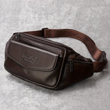 Classic Fanny Pack Genuine Leather Waist Bag For Men & Women, Fashionable Top Layer Cowhide Multi-Pocket Waist Belt Bag For Travel Hiking Cycling Fishing Running