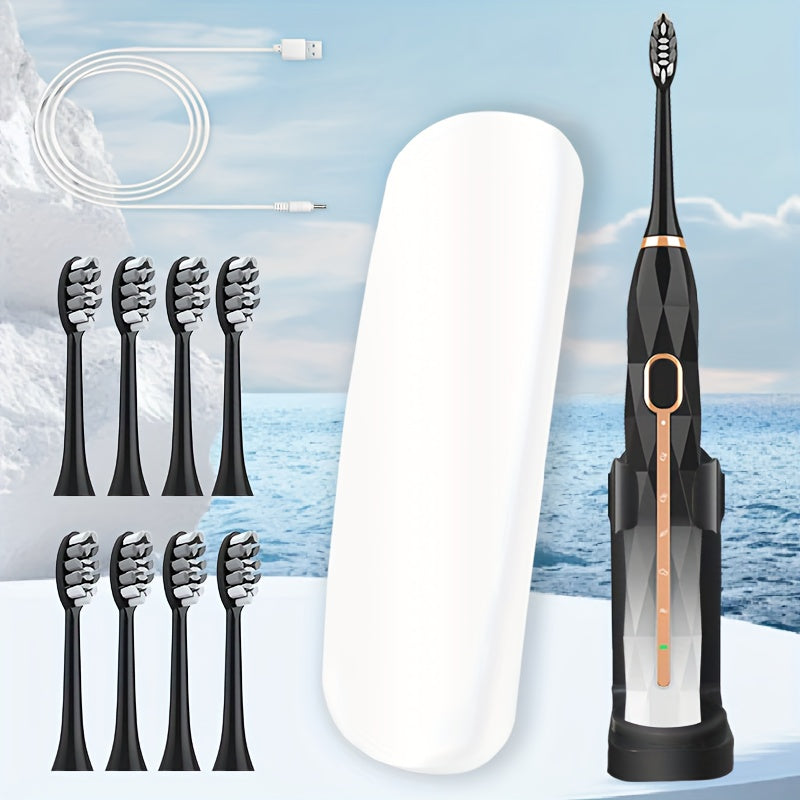 Acoustic Electric Toothbrush IPX8 Waterproof USB Rechargeable Couple Replaceable Metal Shaft Adult Men And Women With Toothbrush Seat With Suitcase Rechargeable Toothbrush Intelligent Timer 8 Replacement Brush Head 5 Colors