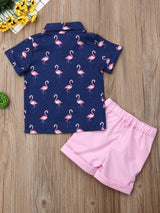 Youngsters Youngsters Boys Clothes Set, Summer Youngsters Flamingo Print Shirt Top+Solid Shorts, Perfect for Outdoor