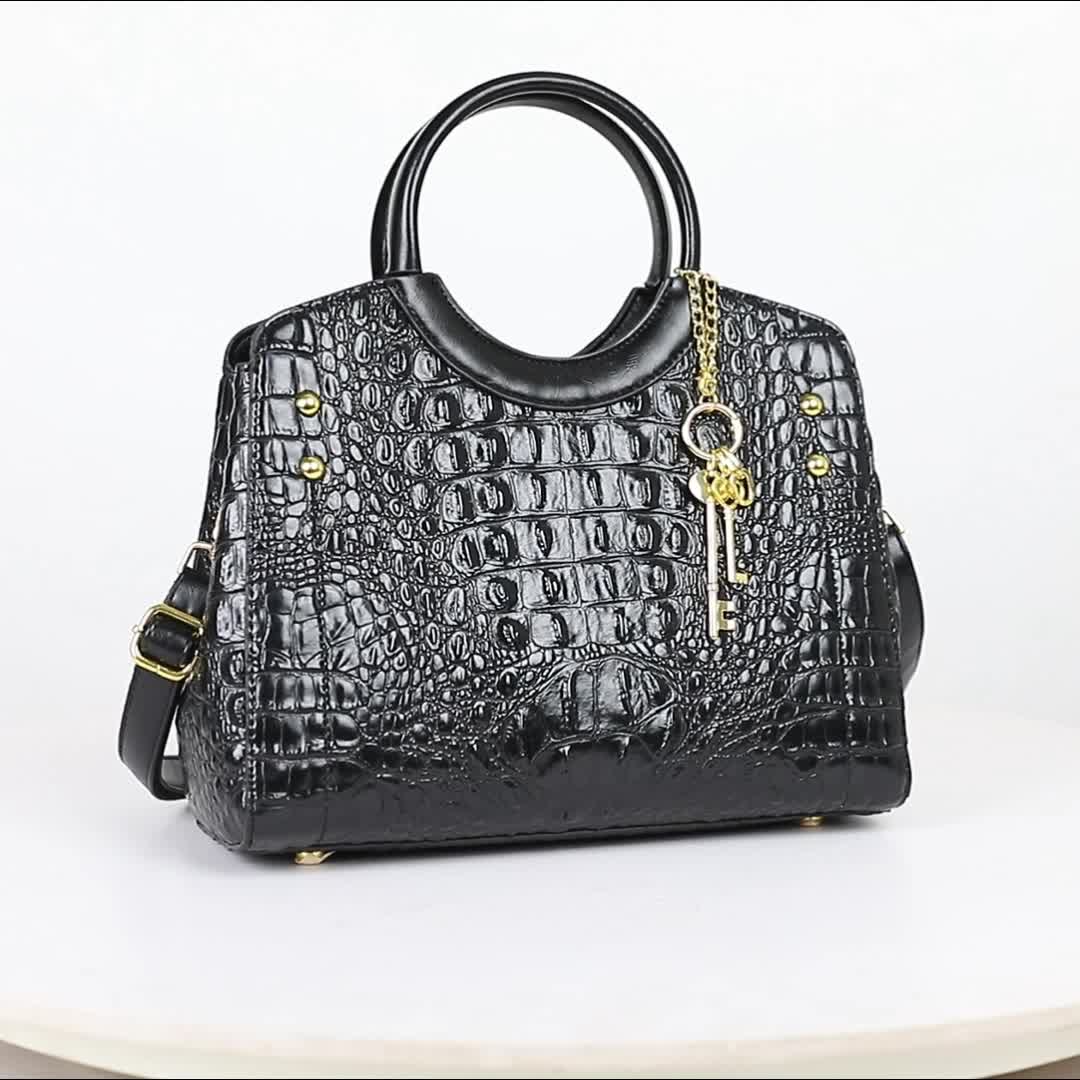 Premium Luxury Crocodile Pattern Handbag - Timeless Vintage Satchel for Women - Stylish Top Handle, Versatile Shoulder & Crossbody Bag - A Fashion Must-Have for Daily Wear