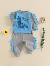 Toddler Boys Fall Outfits Dinosaur Letter Embroidery Long Sleeve Sweatshirts and Long Pants 2Pcs Clothes Set