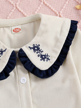 Comfy 2pcs Girls, Embroidery Collar Long Sleeve Knitwear + Skirt Set Kids Clothes For Spring Fall Christmas Gift