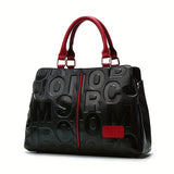 Genuine Leather Tote Bag For Women, Luxury Letter Embossed Handbag, Fashion Large Satchel Purse With Top Handle