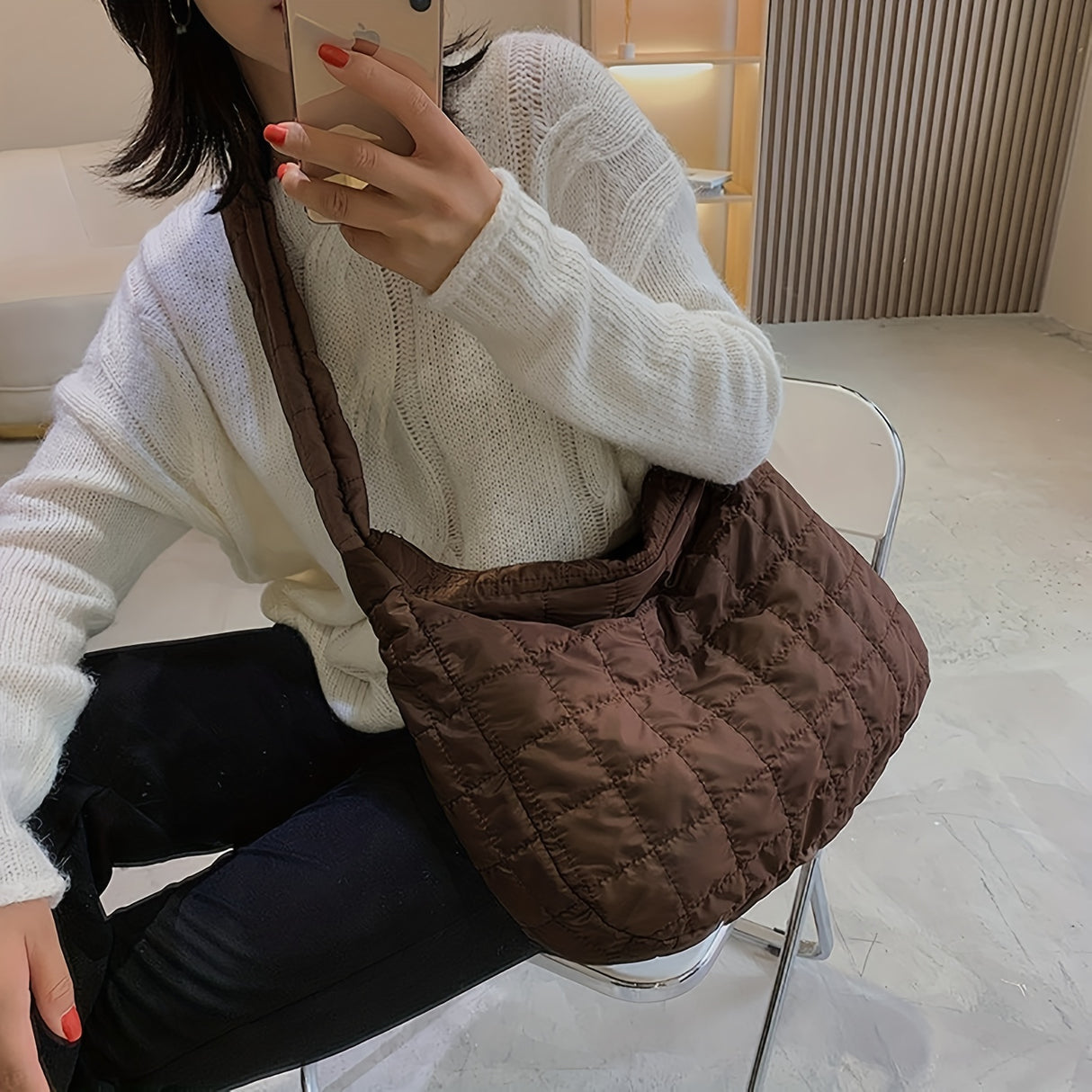 Large Capacity Quilted Tote Bag, Fashion Padded Shoulder Bag, Women's Cute Handbag, Crossbody Bag & Hobo Purse