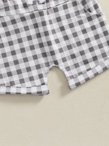 Toddler Baby Boys Clothes Sets Animal Embroidery Short Sleeve T-Shirt Plaid Elastic Waist Shorts