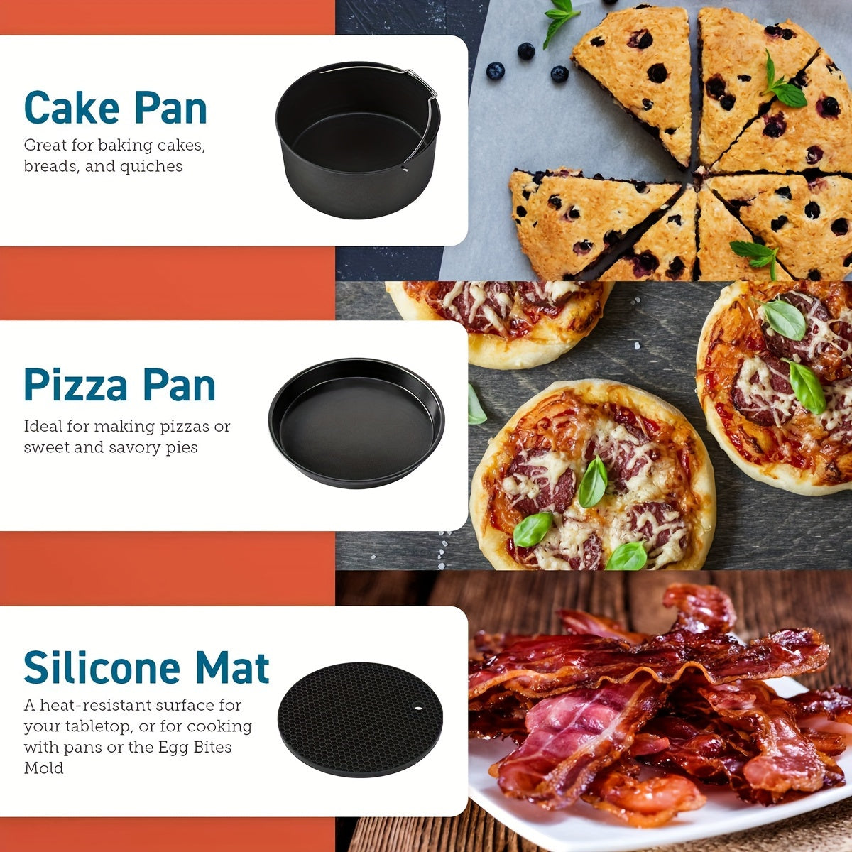11pcs/set 8 Inch Air Fryer Accessories, Compatible Fits For Universal 3.7QT - 6.8QT Deep Air Fryer, BPA Free, Dishwasher Safe, Nonstick Coating, With Recipes Cookbook