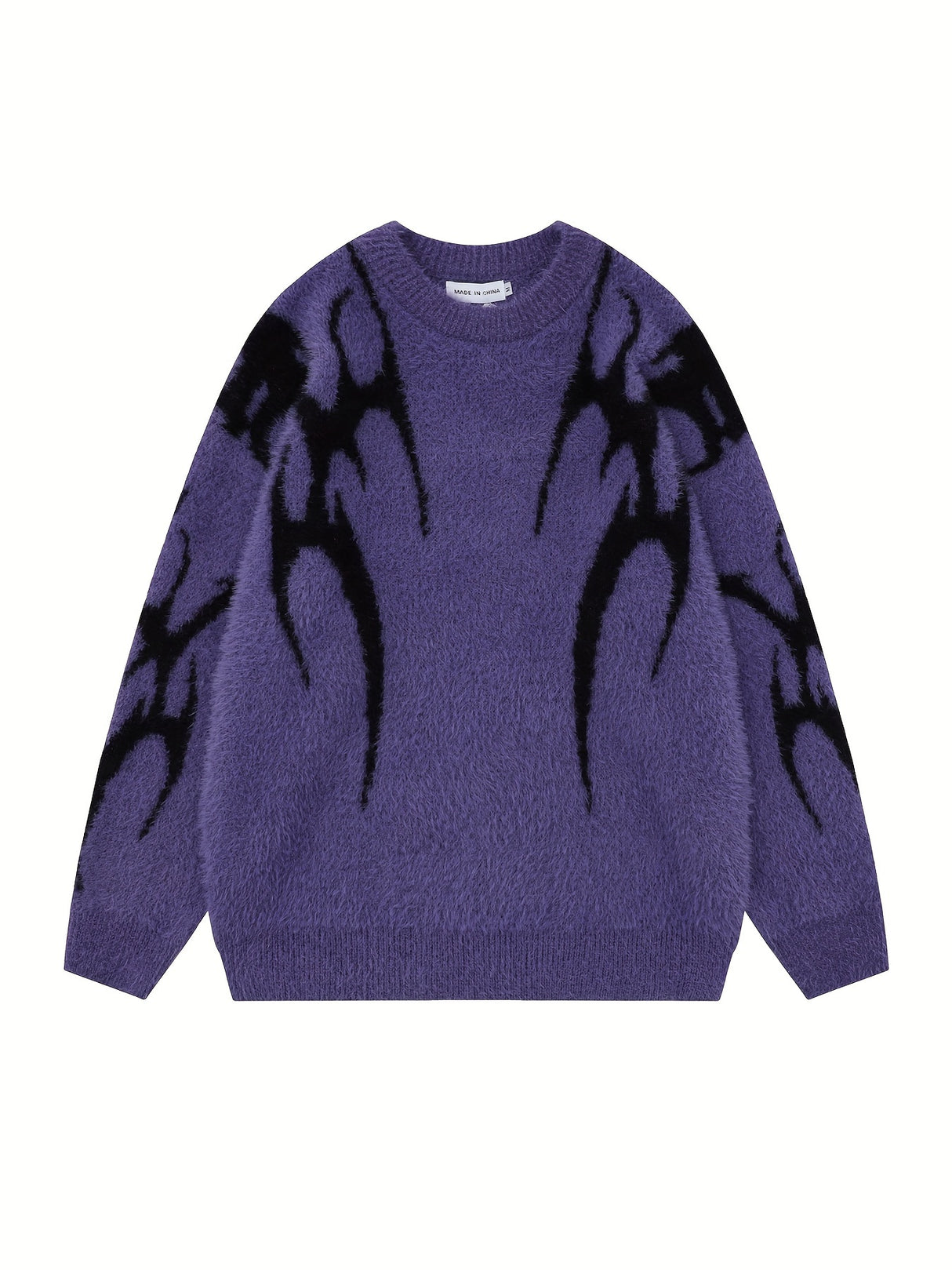 [Long Sleeve Soft Knit Sweater] Trendy Two-Tone Geometric Pattern Knit Sweater for Men - Soft Imitation Mink, Long Sleeve, Loose Fit, Street Style, Machine Washable - Perfect for Fall/Winter Couples Matching, Plus Size Sweate