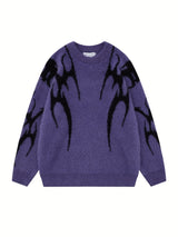 [Long Sleeve Soft Knit Sweater] Trendy Two-Tone Geometric Pattern Knit Sweater for Men - Soft Imitation Mink, Long Sleeve, Loose Fit, Street Style, Machine Washable - Perfect for Fall/Winter Couples Matching, Plus Size Sweate