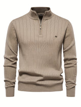 Men's Casual Cotton Warm Slightly Stretch Half Zipper Stand Collar Pullover Sweater For Men Fall Winter