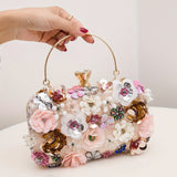 Mini Flower Decor Evening Bag, Elegant Rhinestone Clutch Bag, Women's Exquisite Dinner Bag For Party (7.87"x4.33"x1.77") For Carnaval
