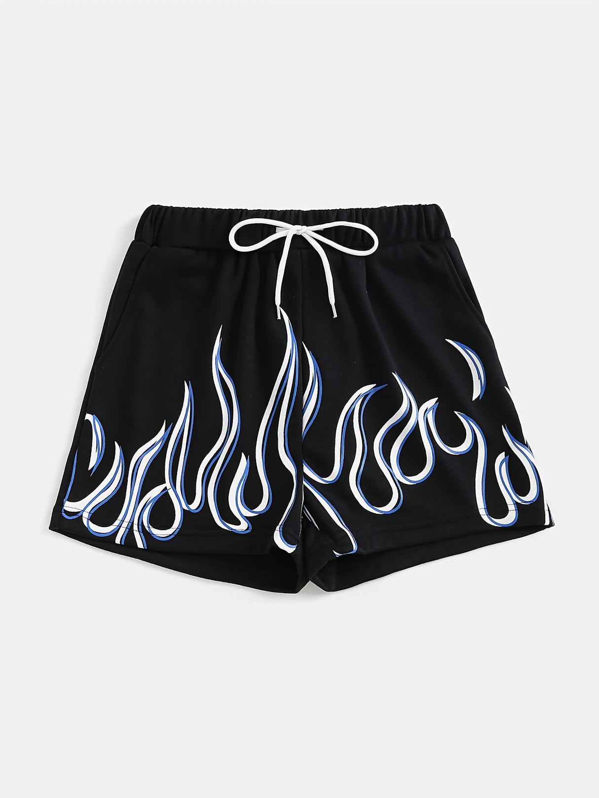 Flame-Inspired Y2K Drawstring Shorts for Women - Season-Versatile with Pockets, Medium Stretch & Easy-Care
