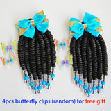 2pcs Delicate Kids Ponytail Extensions, Braids With Beads, Sweet Hair Extension With Elastic Tie, Twist Ponytails With Hair Bows Butterflies, Cute Pigtail, Beautiful Wig For Girls Casual Leisure Party Supplies, Gift Stage Per
