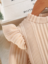 Girls 2pcs Ruffle Trim Long Sleeve Top + Plaid Skirt With Bow Belt Kids Clothes Spring Fall Gift