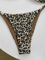 New Women's Leopard Print Lace Up Pearl Button Bikini Two-piece Beach Vacation Sexy Swimsuit for Women