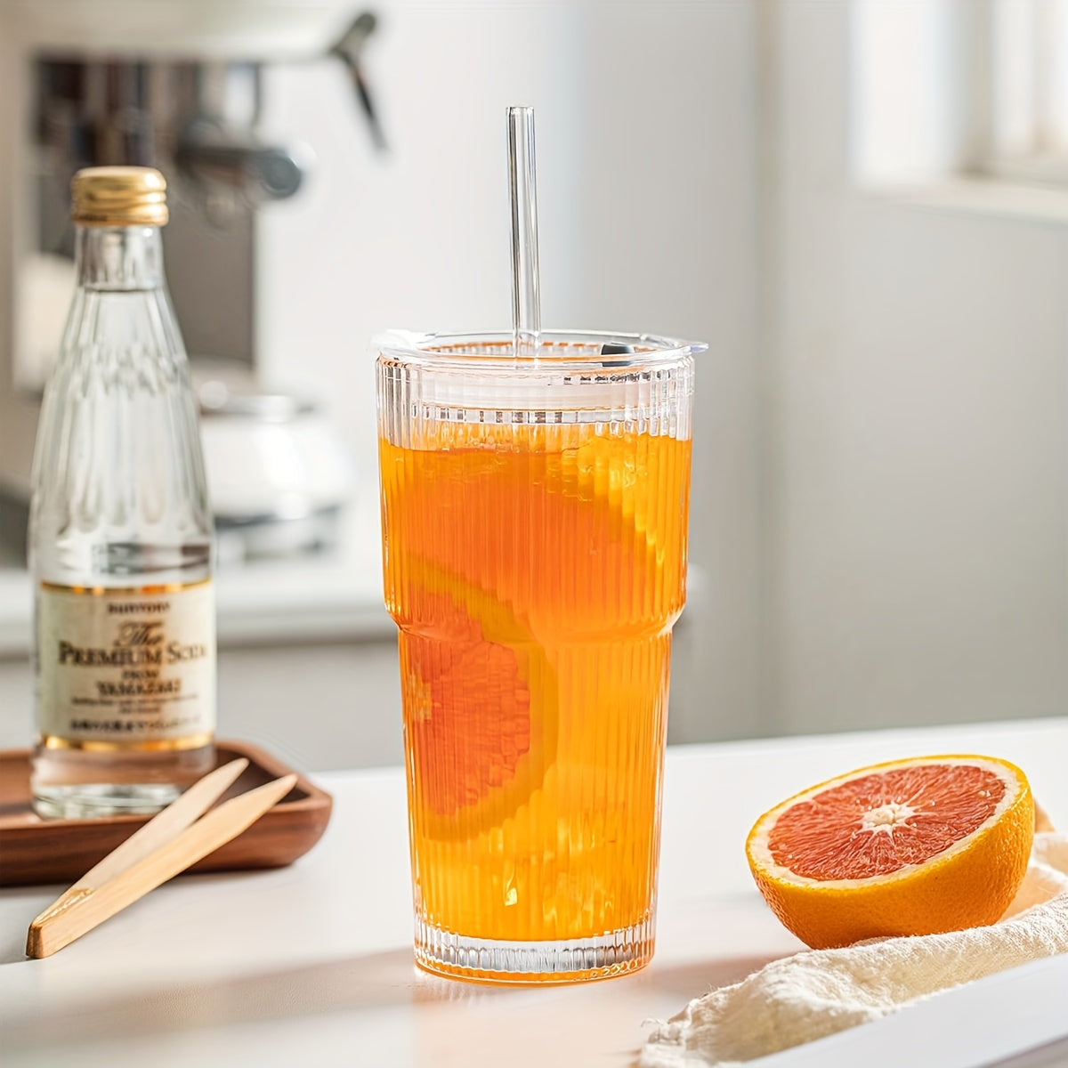 2/4pcs Vintage Striped Glass Mug with Straw And Lid - 20.29oz/600ml BPA-free, Visually Appealing Glass Mug for Coffee, Tea, Soda, Milk Iced Americano, And Latte Drinks, Durable Drinking Glass, Local Warehouse Shipping!