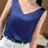 Elegant Summer V-Neck Tank Top for Women: Chic Sleeveless, Sexy Slingback Design, Polyester-Spandex Blend