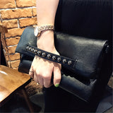 Punk Edge Rivet Clutch Bag - Chic Chain Crossbody - Durable Synthetic Leather Flap Purse for Fashionistas