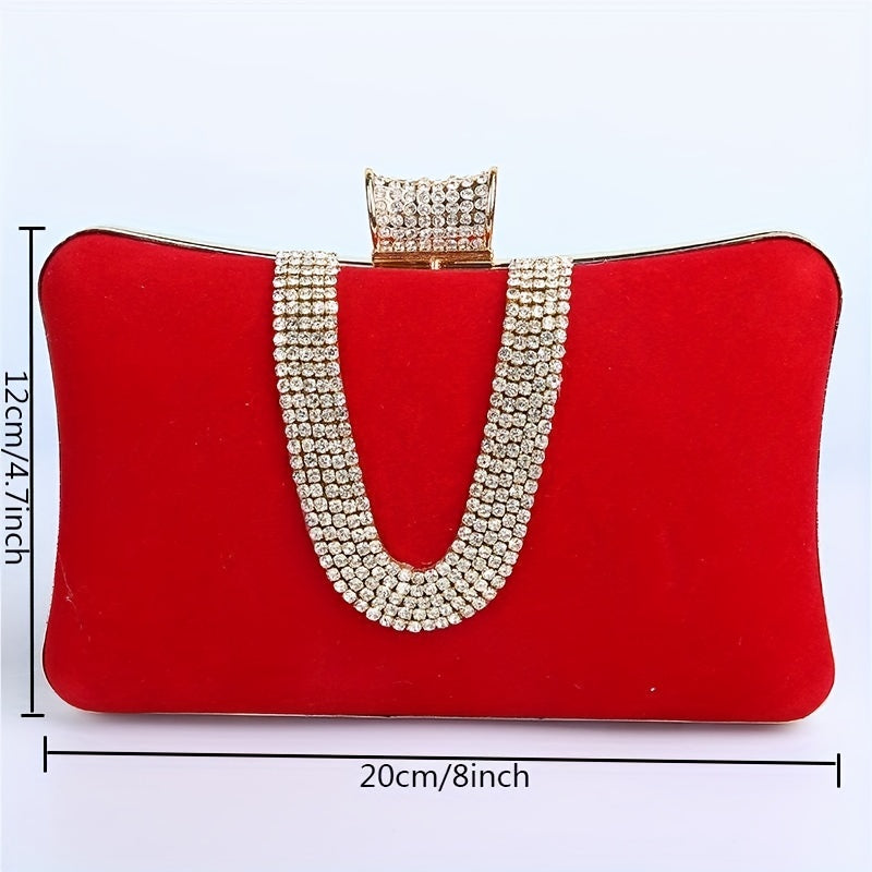 Luxurious Large Capacity U-Shaped Rhinestone Clutch Bag - Sparkling Evening Bag with Buckle Closure, Polyester Lining, and Solid Color Pattern - Perfect for Banquet and Formal Occasions