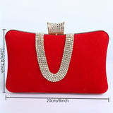 Luxurious Large Capacity U-Shaped Rhinestone Clutch Bag - Sparkling Evening Bag with Buckle Closure, Polyester Lining, and Solid Color Pattern - Perfect for Banquet and Formal Occasions