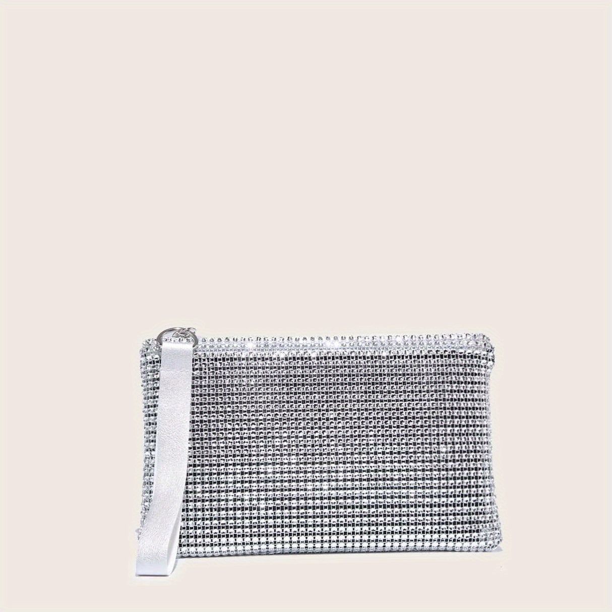 Sparkling Solid Color Plastic Wristlet Clutch Bag - Zipper Closure, Polyester Lining, Bling Rhinestone Accents for Formal Occasions, Weddings, Proms, and Carnivals - Perfect for Adding a Touch of Glamour to Your Night Out